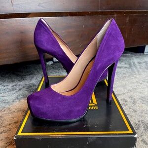 Pour La Victoire IRINA Platform Pumps, Eggplant Kidskin Suede - Size 6.5 US
